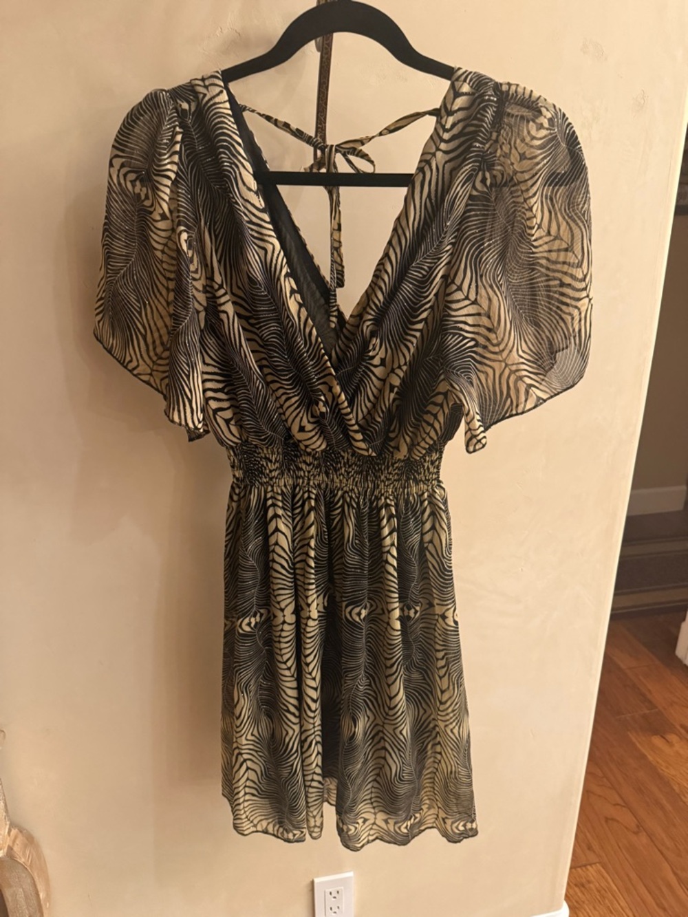 Sheer Black and Cream V-Neck Short Dress